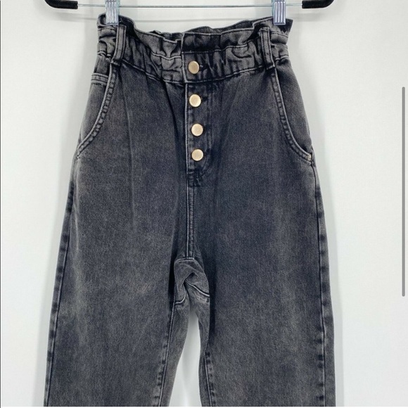 Zara Super High Rise Paperbag Waist Mom Boyfriend Engineering Crop Jeans Size 0 - Picture 4 of 13